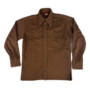 VTG 70's Sears Mens Store Snap Front Mens 15 15 1/2  Medium Rancher Cowboy Brown